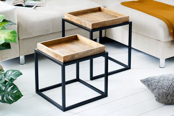 riess-ambiente Beistelltisch SERVITEUR 45cm natur / schwarz (Set, 2-St), Wohnzimmer · Massivholz · Metall · Industrial