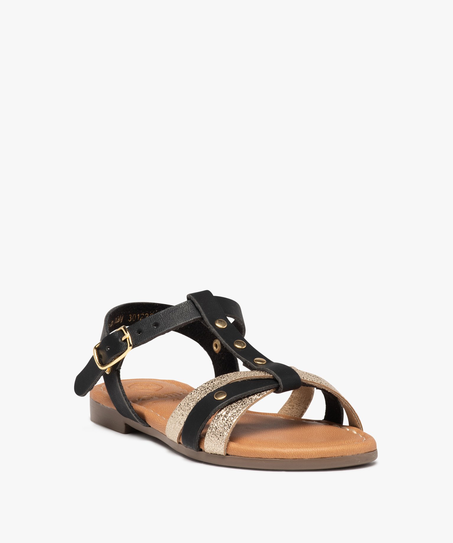 Sandales fille à fines brides cloutées et métallisées noir | GEMO