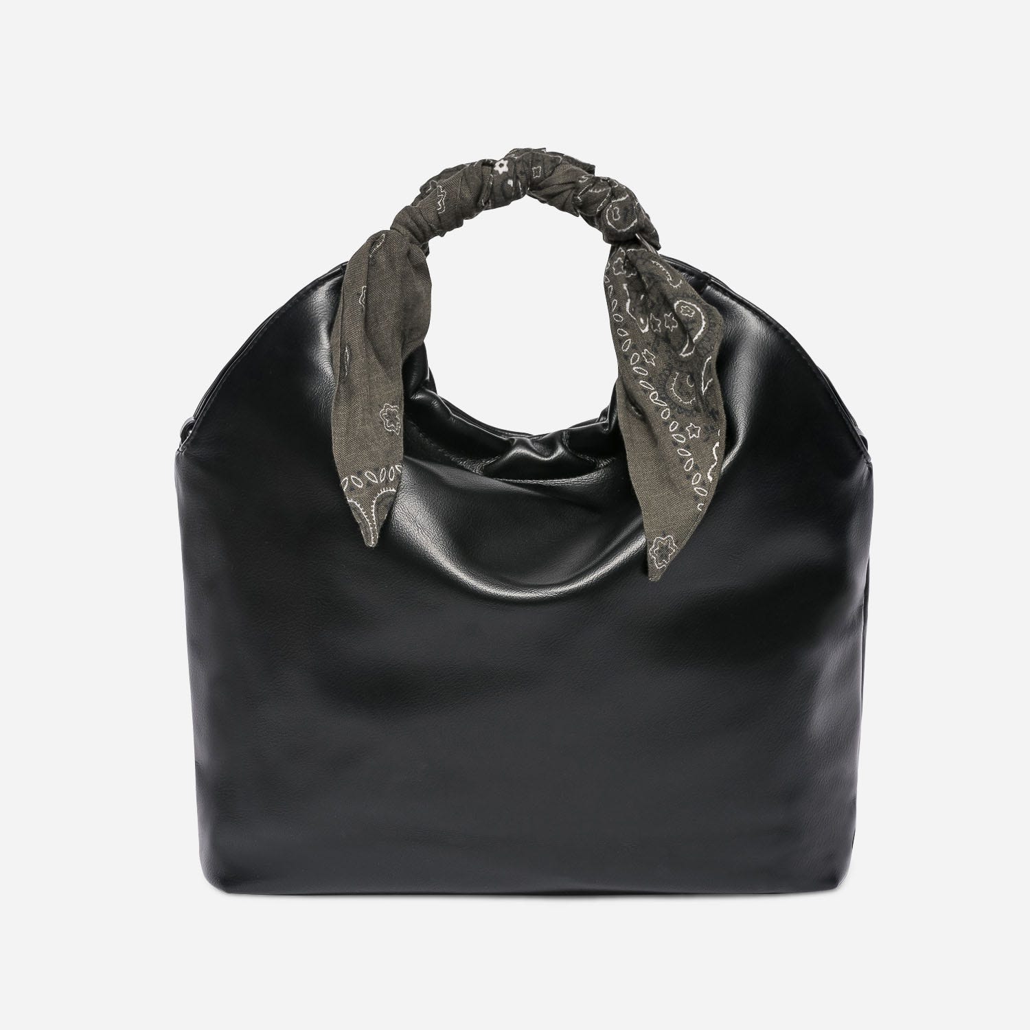 Sac à main TEXTO noir à anses rondes avec foulards kaki