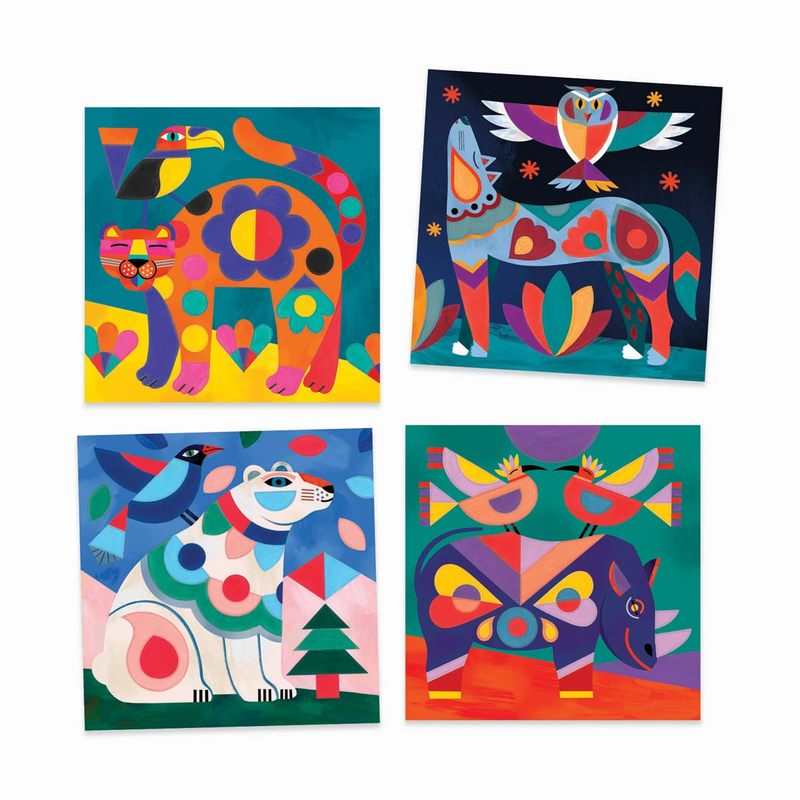 Pochette 4 Cartes à peindre Le bestiaire Djeco