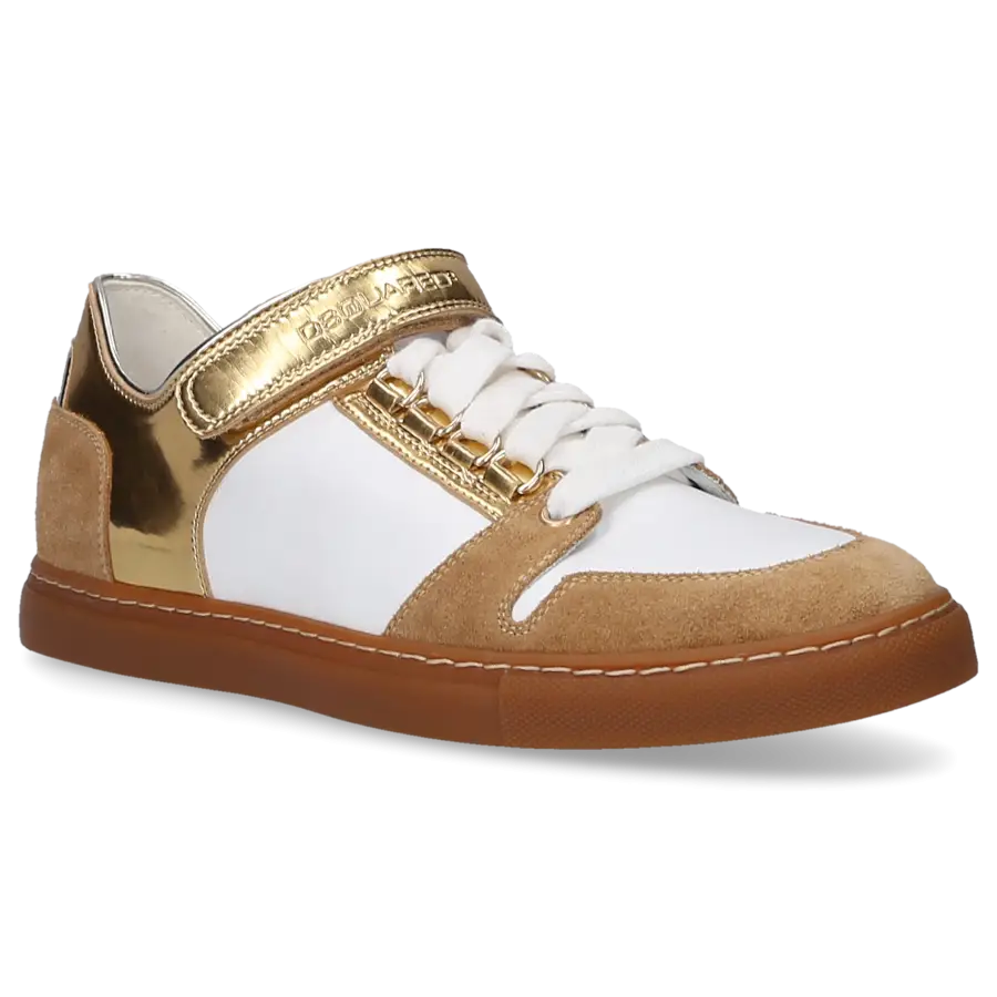 Dsquared2 - Schnürer Glattleder Kalbsleder Veloursleder Logo beige gold weiß - beige