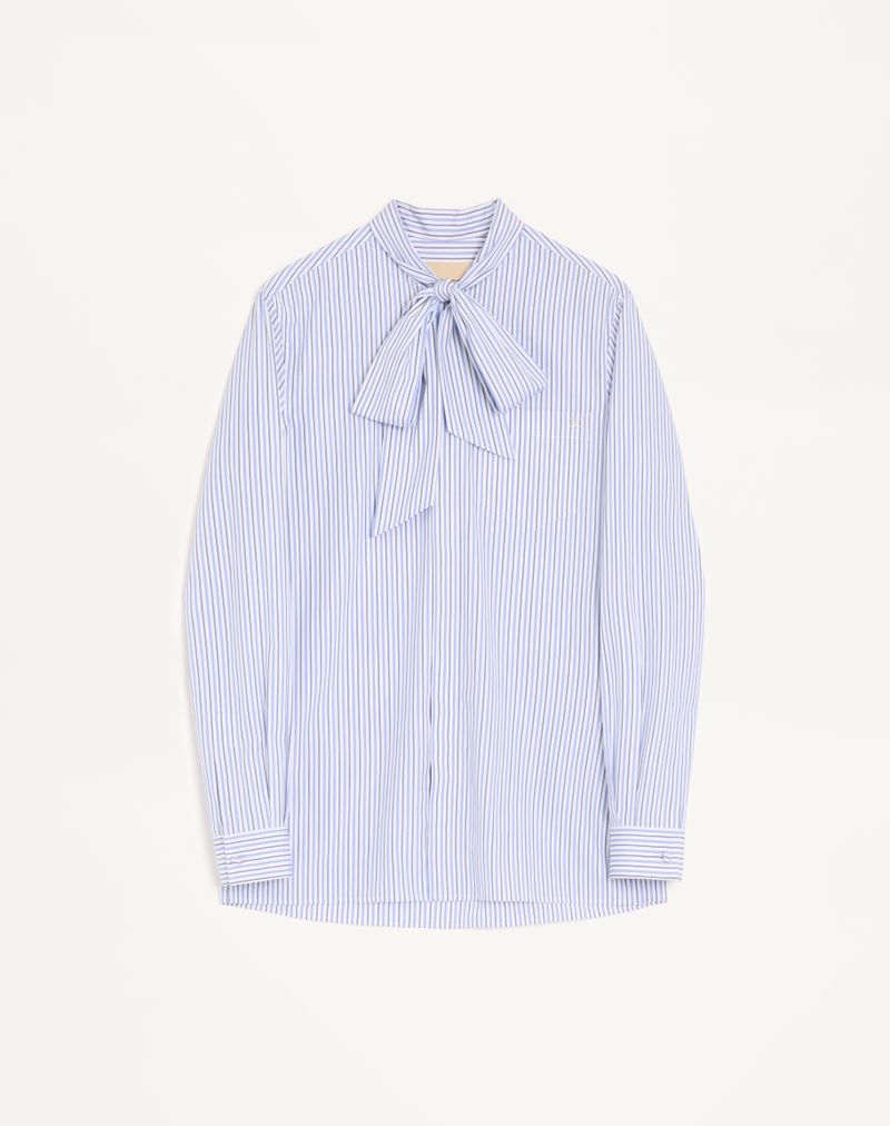 Camisa Valentino em popeline de algodão com gola lenço e bordado com o logotipo V.