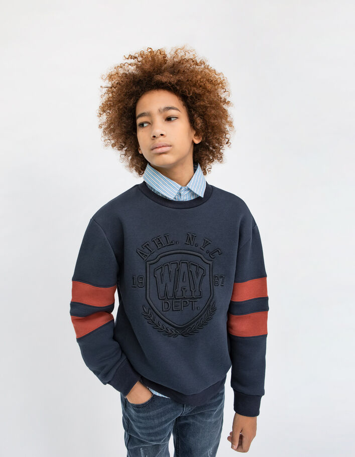 Sweat marine maxi broderie en relief garçon