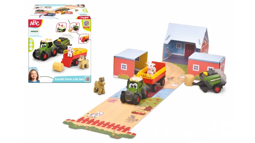 Dickie Toys - ABC Fendt Traktor - mit Anhänger, Heuballenpresse & Tieren (Diorama Set)