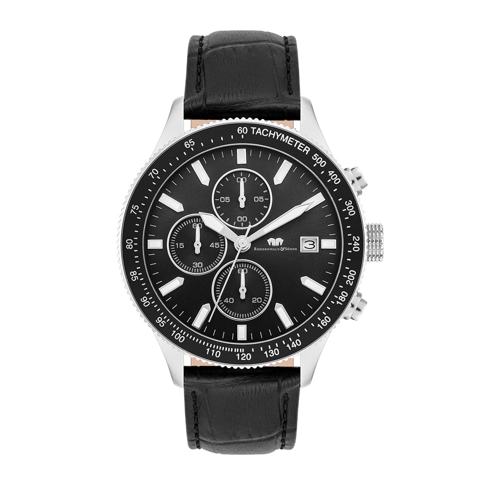 Rhodenwald & Söhne Chronographe Karthago II en Argent Cuir véritable en Noir Montre