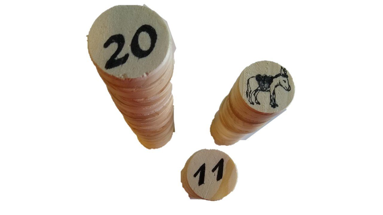 Prescher Spiel, Gesellschaftsspiel, Holzspiel, Legespiel, Kinderspiel, Lernspiel Das Stuhrer Eselspiel XS ~ Oster Edition mit 61 Spielsteiene 3 Stapel