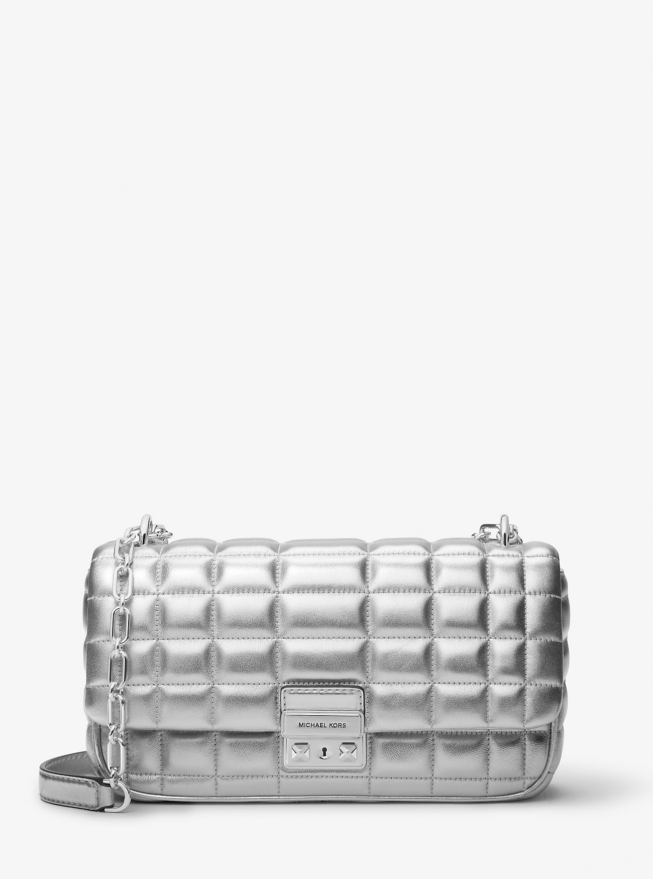 Tribeca Large Metallic Quilted Leather Shoulder Bag - SILVER