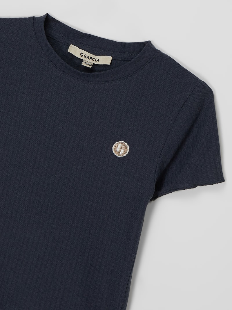 Cropped T-Shirt mit Rippenstruktur in marineblau