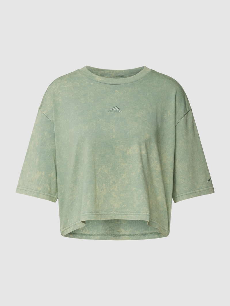 Cropped T-Shirt mit Label-Stitching in lindgrün