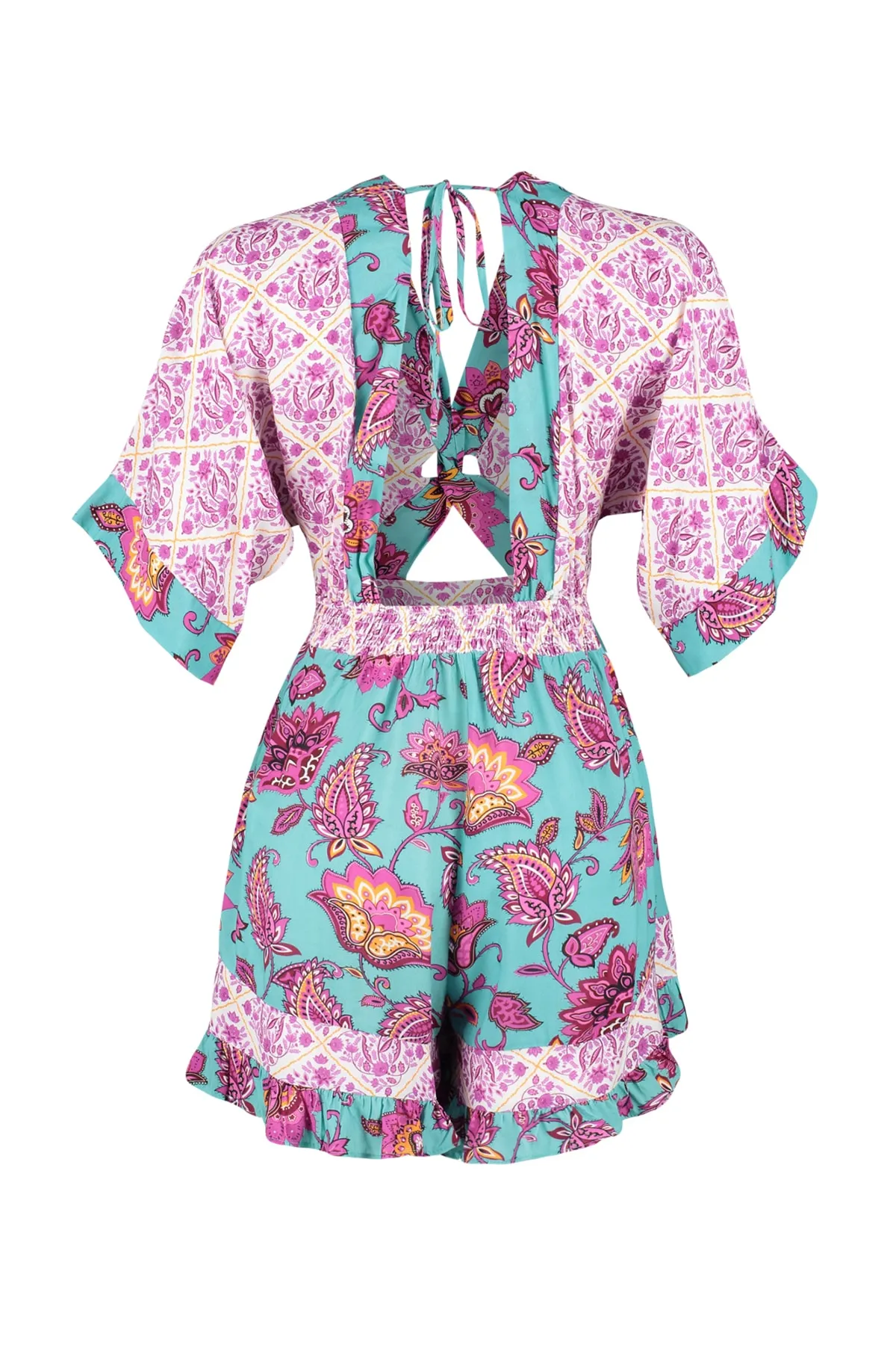 Trendyol Collection  Blumengemusterter, gewebter Overall mit Ausschnitten/Fenstern TBESS23EL00017