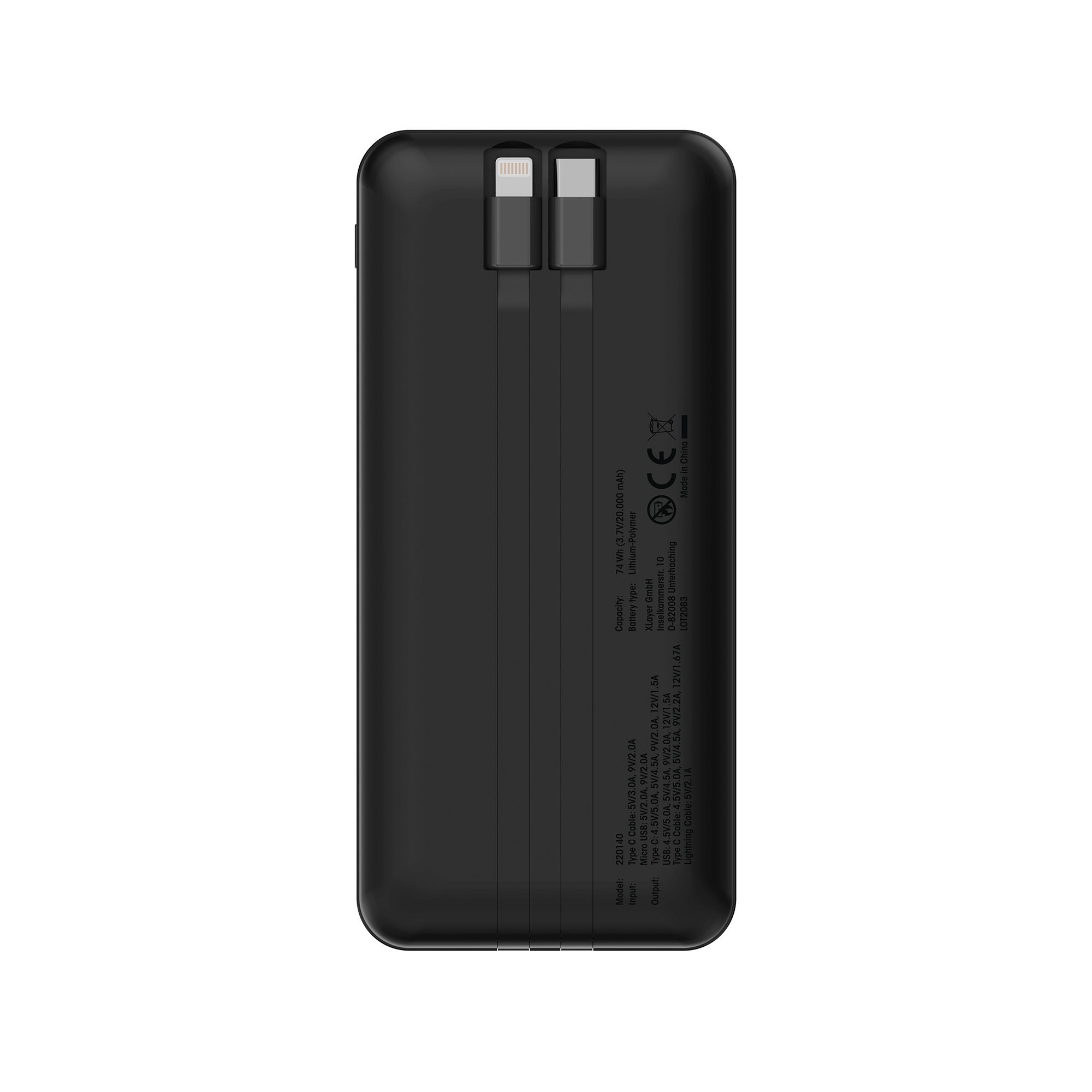 XLayer 20.000 mAh Powerbank mit 2 Kabel