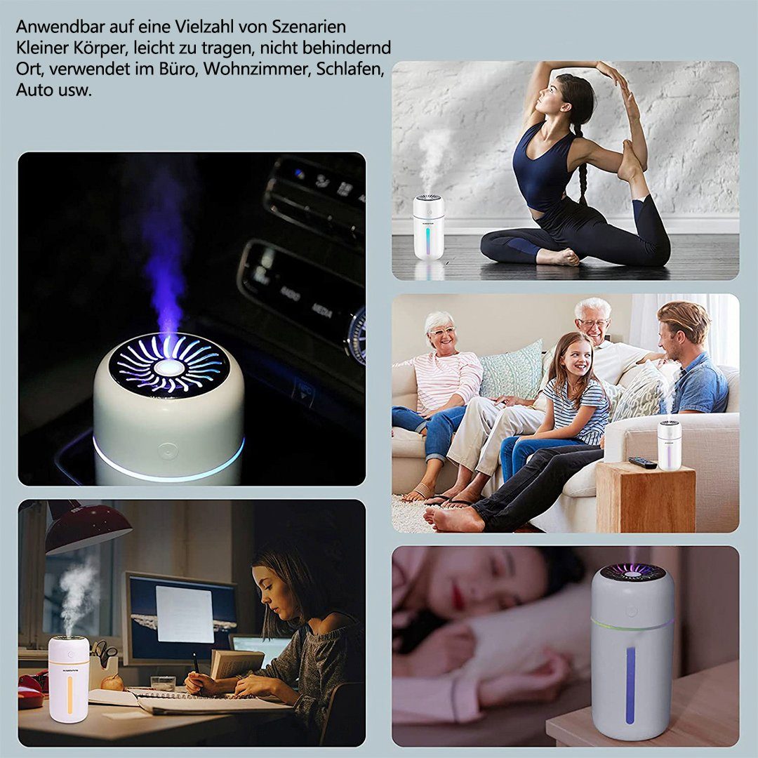 SOTOR Luftbefeuchter Mini Luftbefeuchter 300ml,Humidifier Wiederaufladbarer, Abschaltung und Nachtlichtfunktion, für Auto/ Büro/ Schlafzimmer