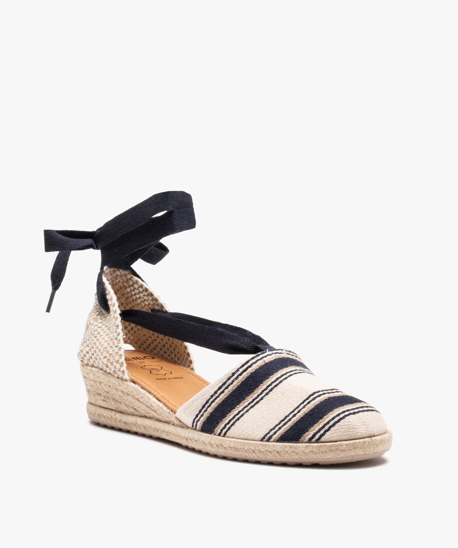 Espadrilles femme à petit talon et lacet ruban bleu | GEMO