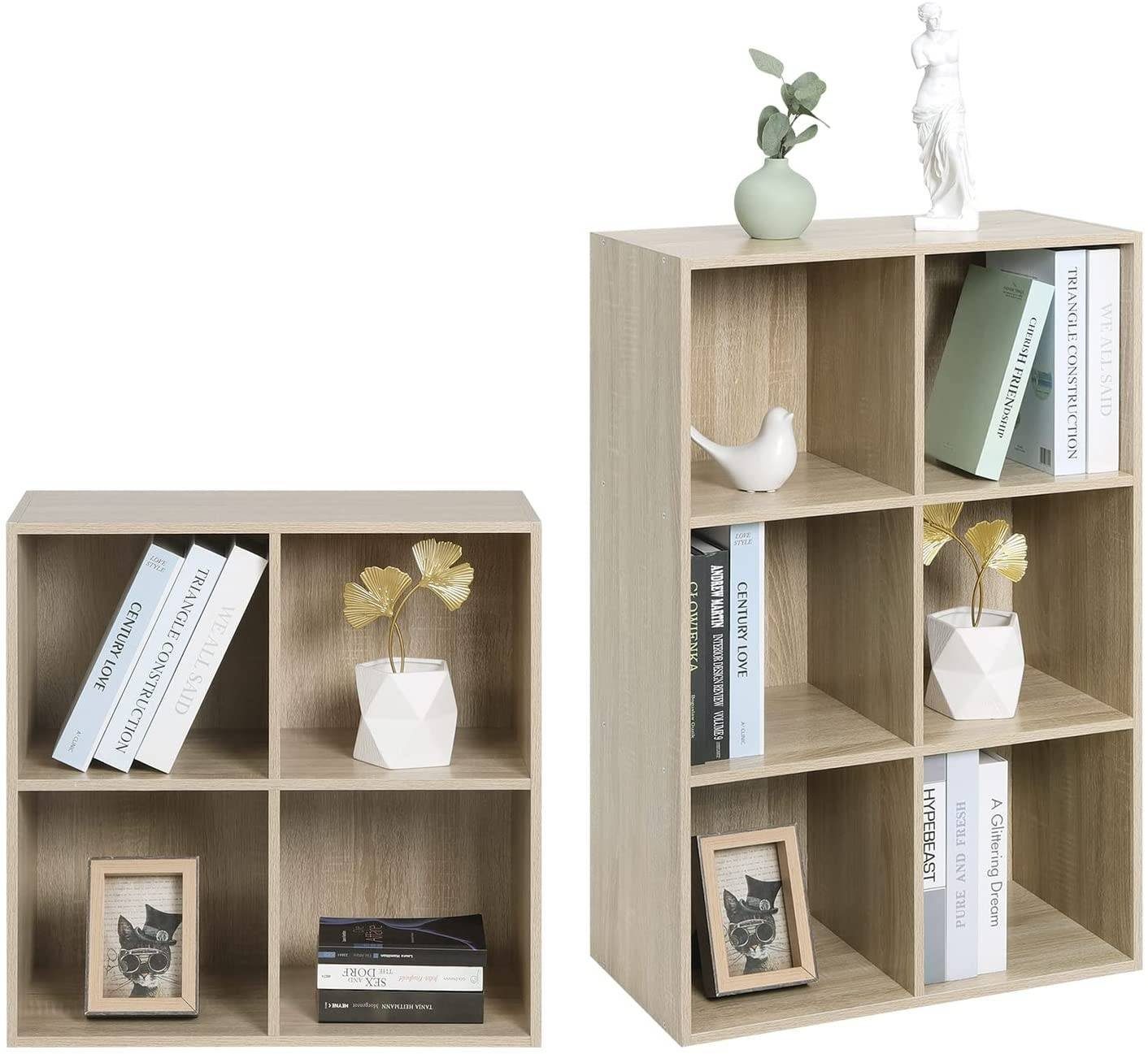 Woltu Bücherregal, 1-tlg., Würfelregal 4 Fächer aus MDF 60x30x60cm Eiche