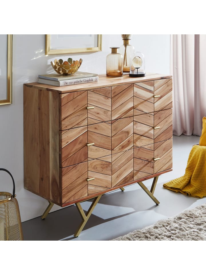 KADIMA DESIGN Sideboard 90x86,5x40 cm Akazie Massivholz / Metall Anrichte, Kommode günstig kaufen onesize