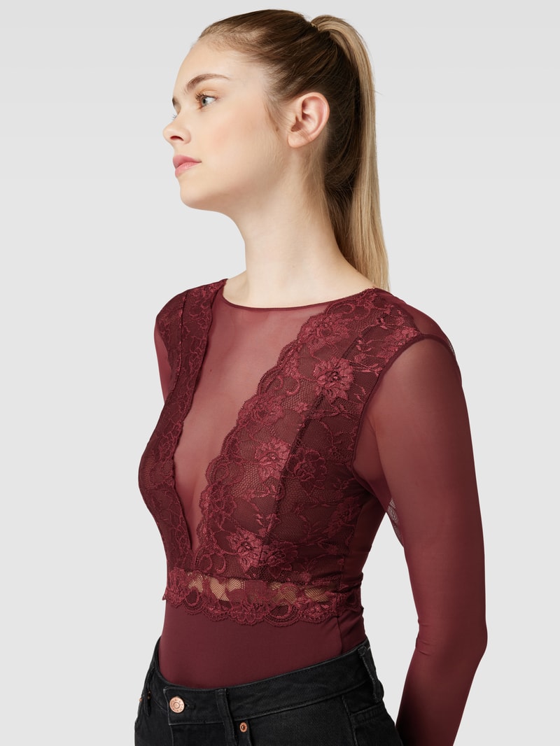 Body mit Spitzenbesatz Modell 'Sicca' in bordeaux rot