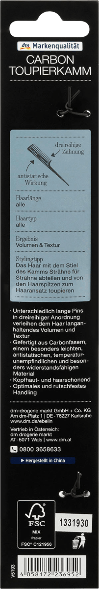 Professional Carbon Toupierkamm, 1 St