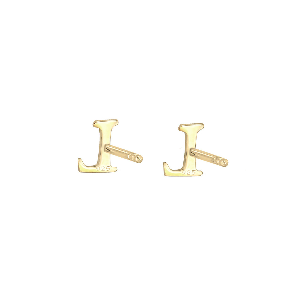 Elli Elli Boucles d'Oreilles Lettre L Clous d'Oreilles Femme - (925/1000) Argent Boucles d'oreilles