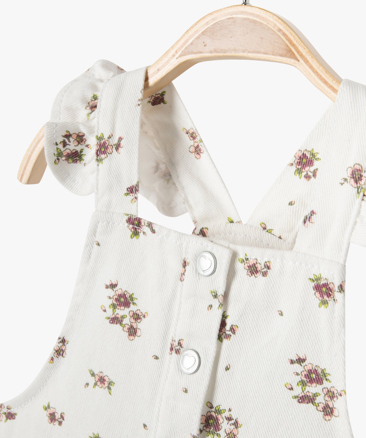 Salopette courte bébé fille en jean à fleurs ecru | GEMO