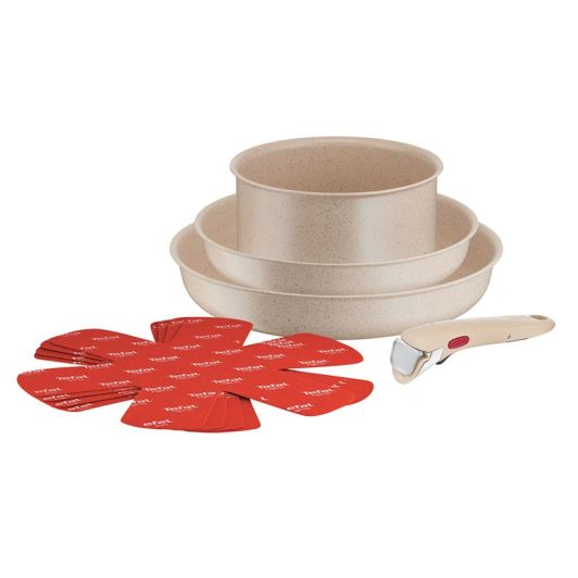 Zestaw naczyń kuchennych TEFAL Ingenio Delight 8-częściowy kremowy