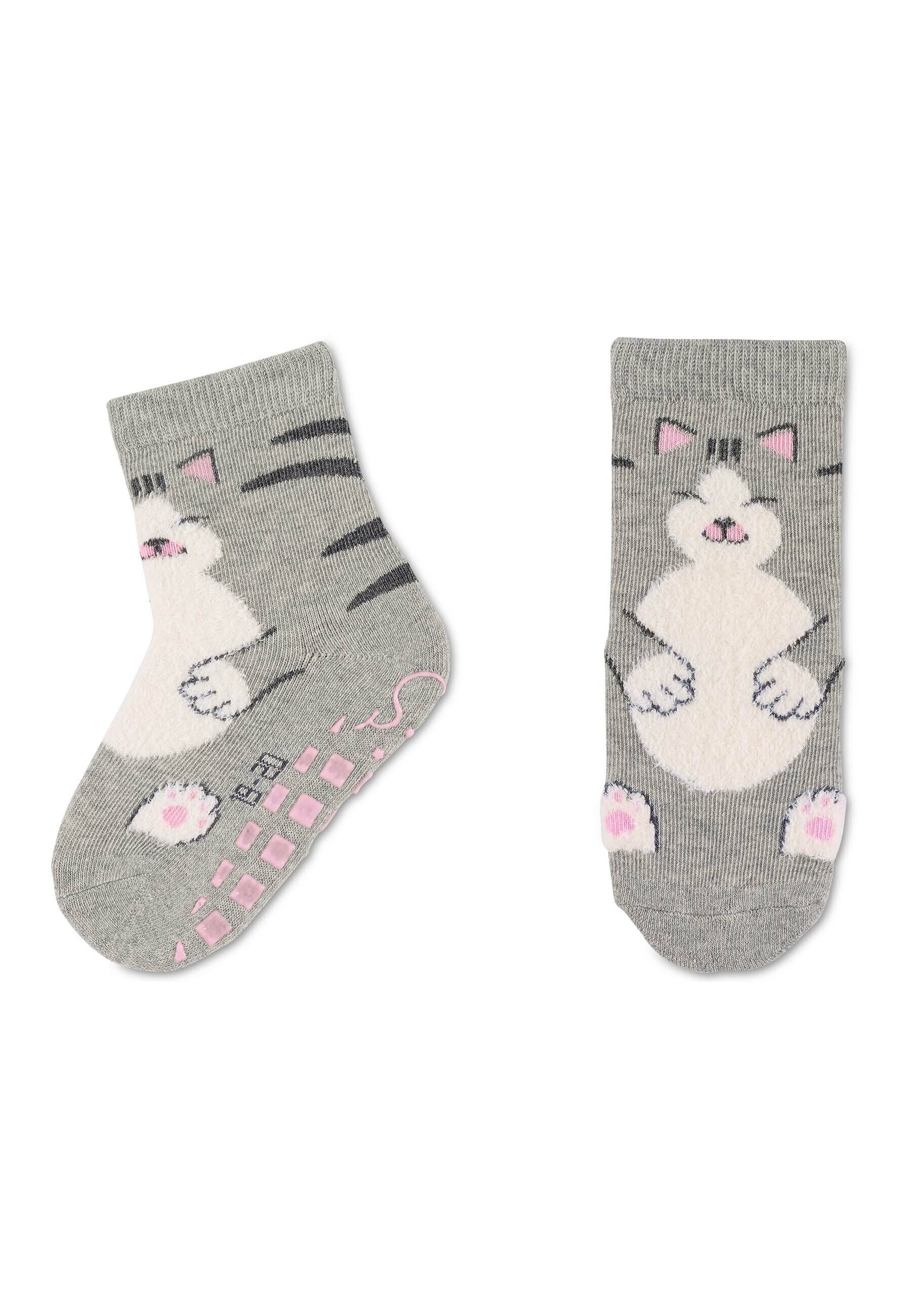Sterntaler® ABS-Socken ABS-Söckchen Katze, 2er-Pack Rutschesocken - ABS-Socken Gummi, Baby ABS-Söckchen Doppelpack Katze mit Vollplüsch - Kindersocken Doppelpack Söckchen für Jungen und Mädchen mit ABS im Sohlenbereich - Anti-Rutsch-Sohle