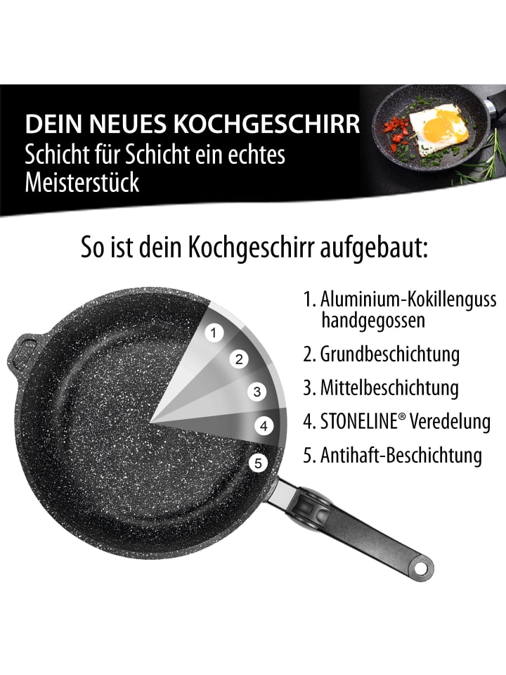 Stoneline Bratpfanne 24 cm mit abnehmbarem Griff | ohne Deckel in Grau günstig kaufen Ø 24cm