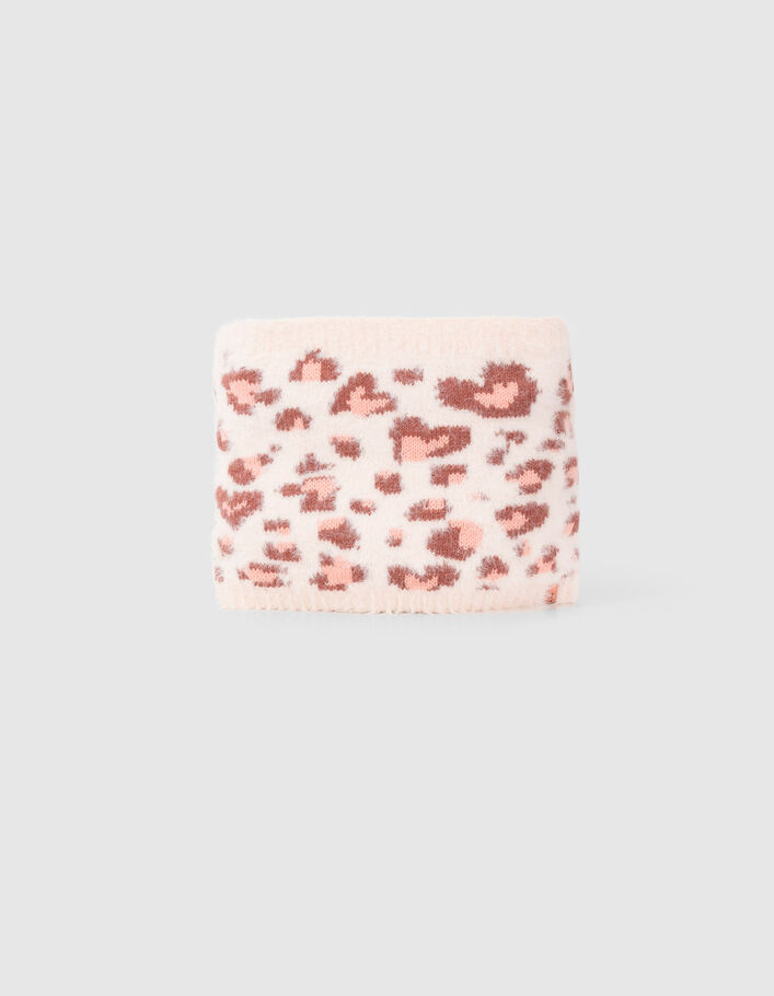 Snood écru tricot motif léopard-coeurs fille