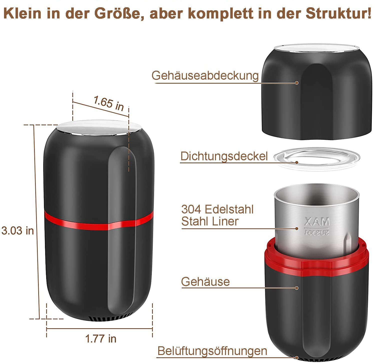 Haiaveng Kaffeemühle Kaffeemühle 150w Elektrische Kaffeemühle, 304 Edelstahl Klingen Multi-Way Einfach Zu Bedienen