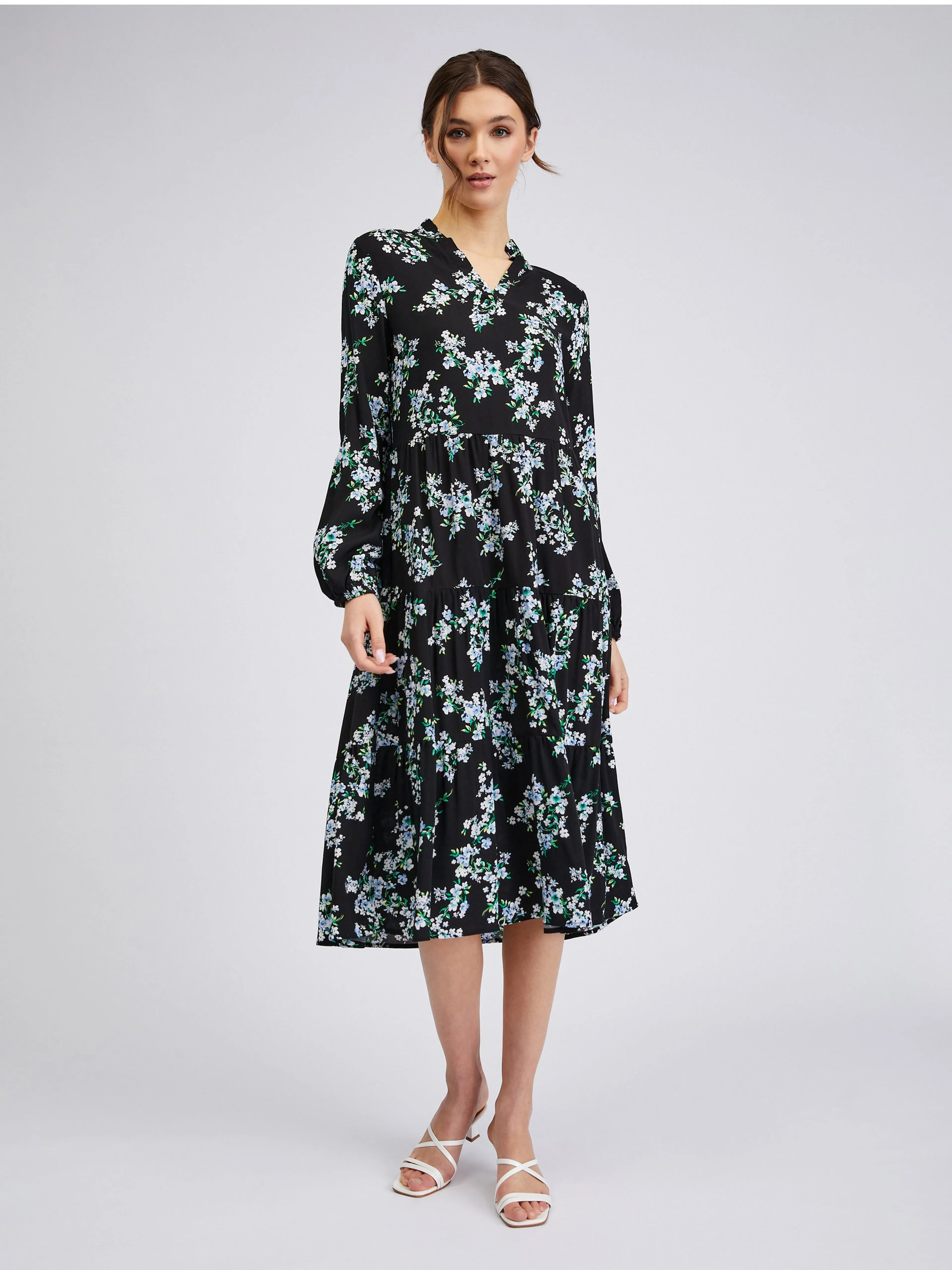 Schwarzes geblümtes Damenkleid ORSAY