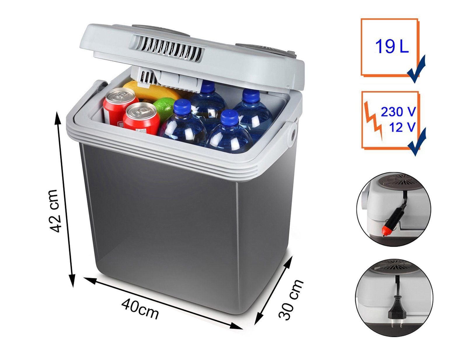 Tristar Elektrische Kühlbox, 19 l, klein mit Strom für Auto & Camping thermoelektrisch, 12V & 220-240Volt