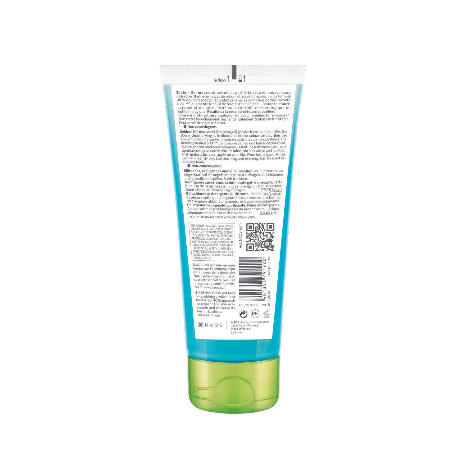 Bioderma Sébium Gel Moussant Nettoyant Purifiant Doux Peaux Mixtes à Grasses