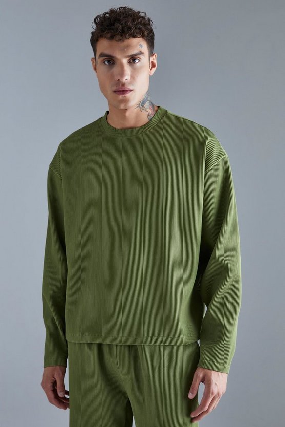 Langärmliges kastiges Oversize T-Shirt & Hose mit geradem Bein