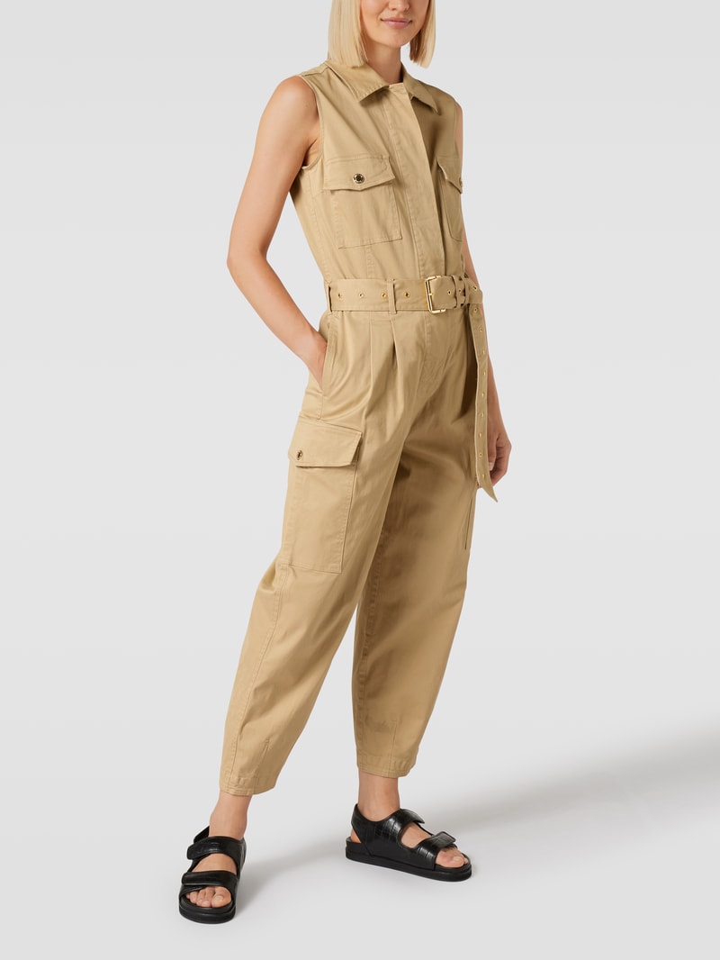 Jumpsuit mit verdeckter Knopfleiste Modell 'Cargo Jumpsuit' in beige