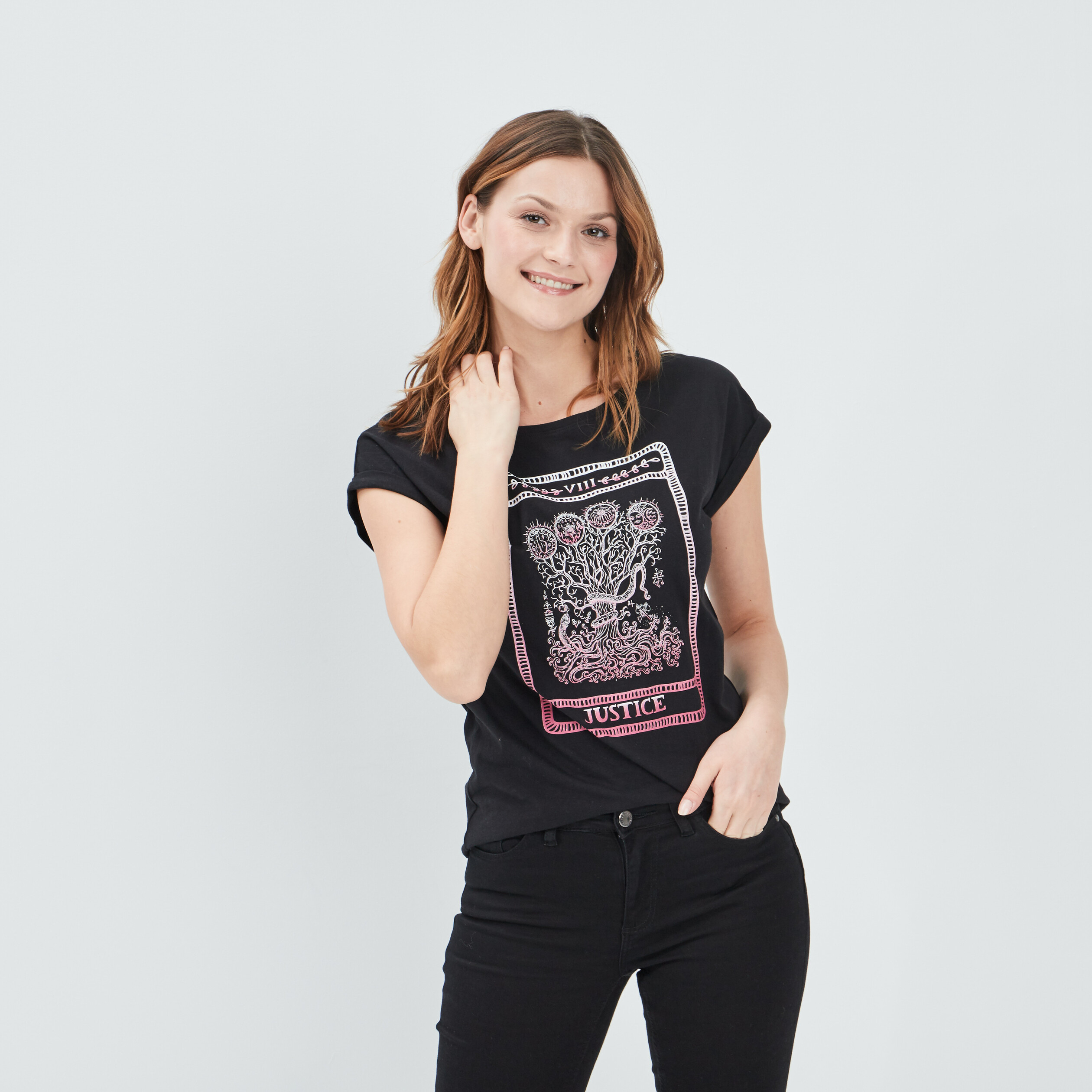T-shirt manches courtes noir femme | La Halle