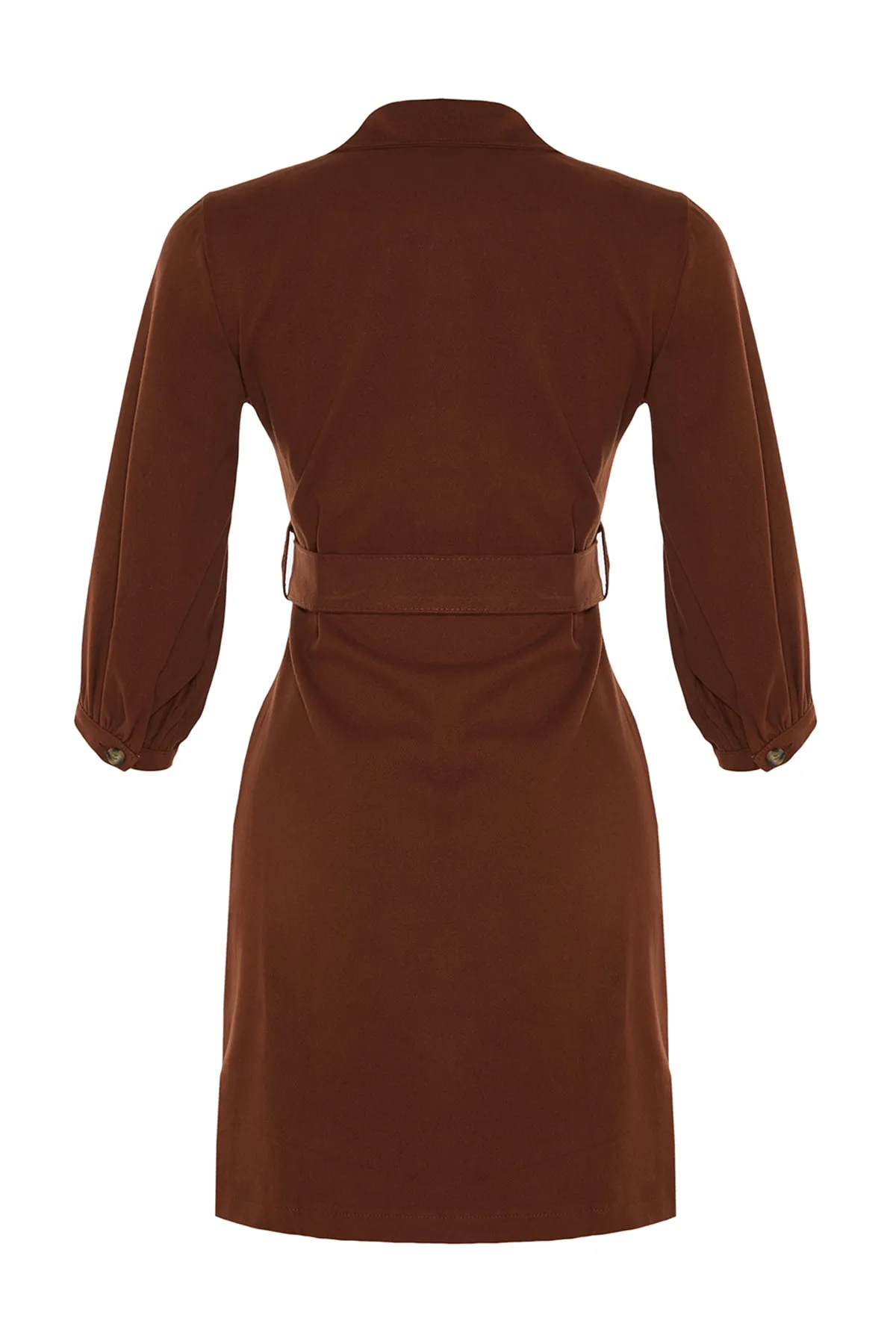 Trendyol Collection  Braunes, detailliertes Webkleid mit Krawatte TWOAW20EL1156
