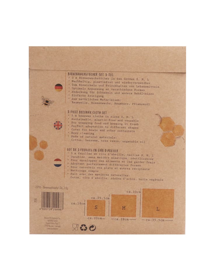 Stoneline Bienenwachstücher Set 3-teilig in Gelb günstig kaufen onesize
