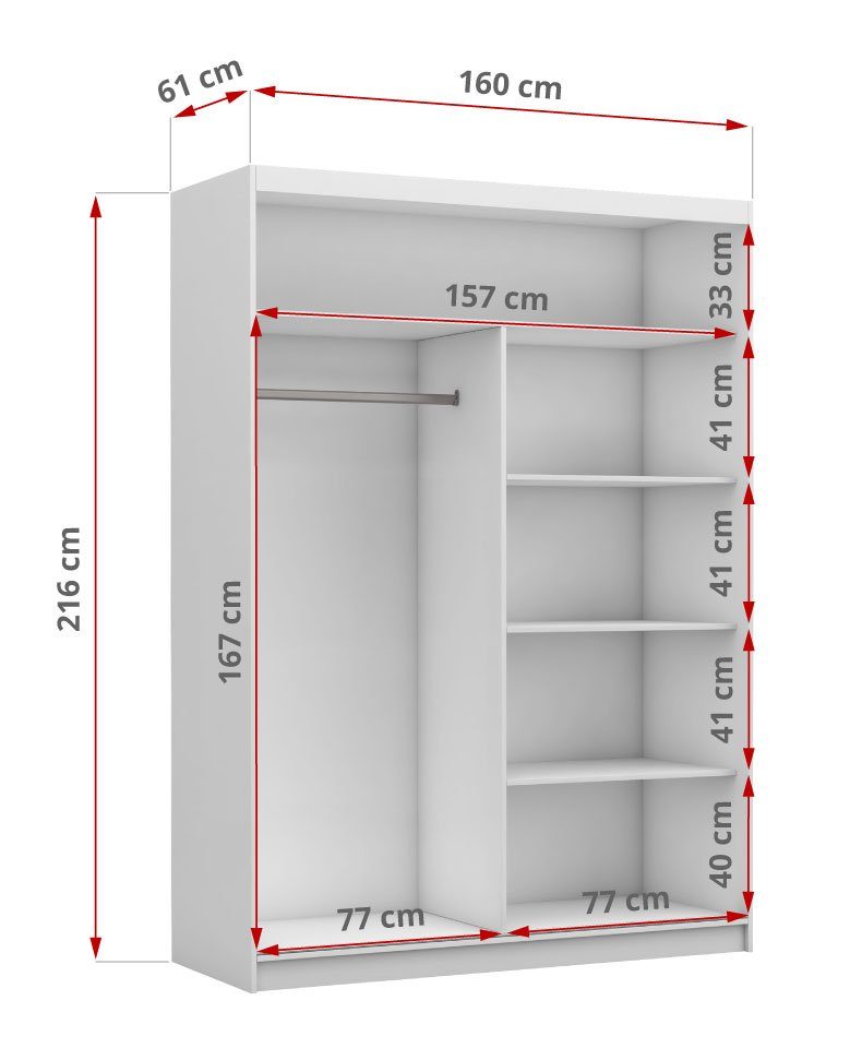 MKS MÖBEL Kleiderschrank VALENCIA Schlafzimmerschrank 160 cm, zweitürig Kleiderschrank, Spiegel