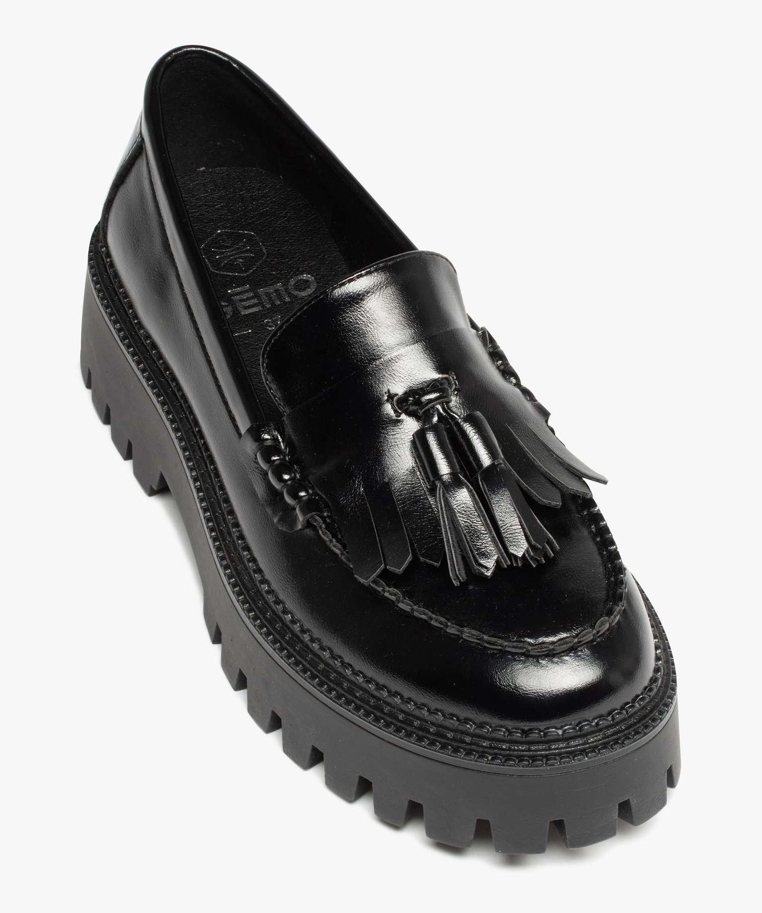 Mocassins femme unis à semelle compensée et crantée noir | GEMO