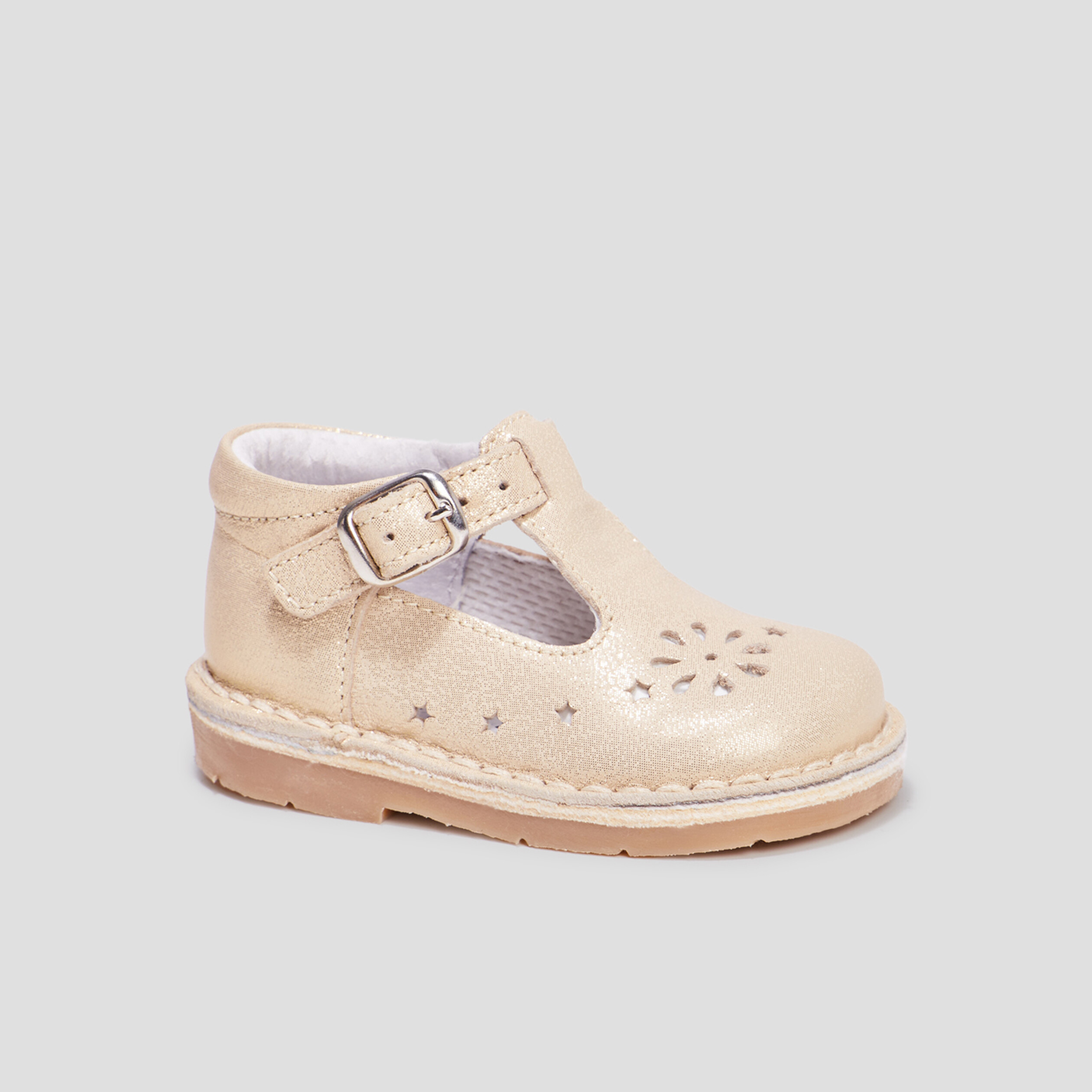 Salomés en cuir rose champagne bébé fille | La Halle