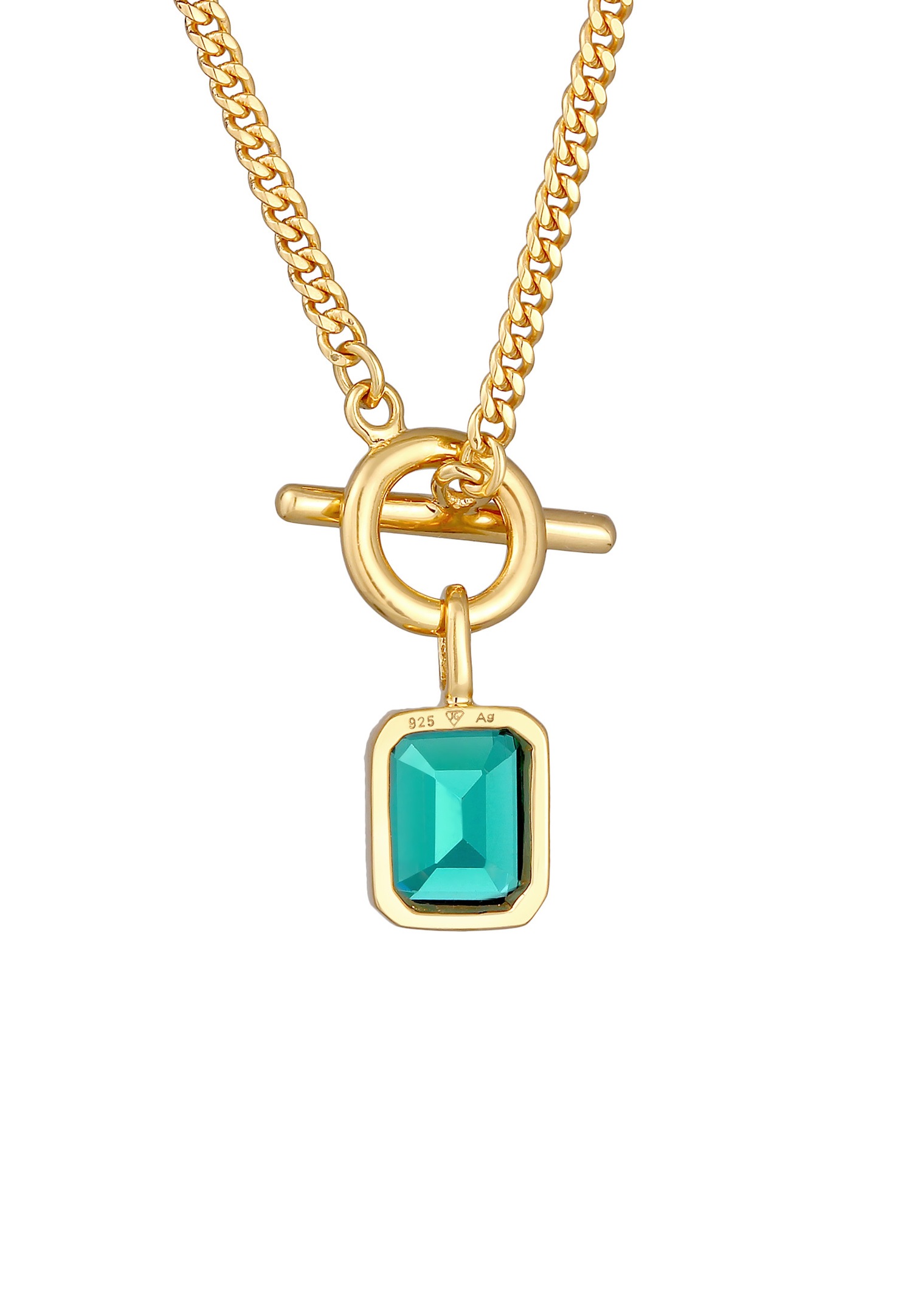 Ciondolo classico da donna Elli a forma di T quadrata con pietra di quarzo in argento sterling 925 placcato oro