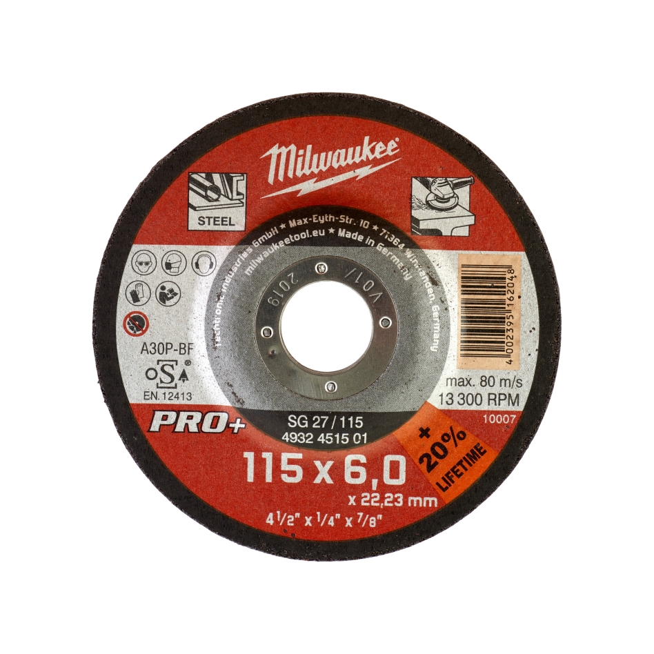 Milwaukee Zubehör 4932451501 Metallentgratungsscheibe SG27 115 x 6 mm PRO+ (bestellbar in 50er-Packungen)