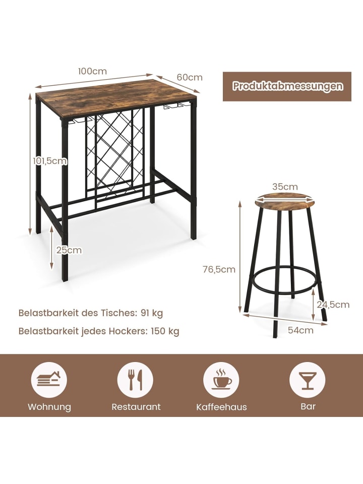 COSTWAY 5 tlg. Set Bartisch in Braun günstig kaufen onesize