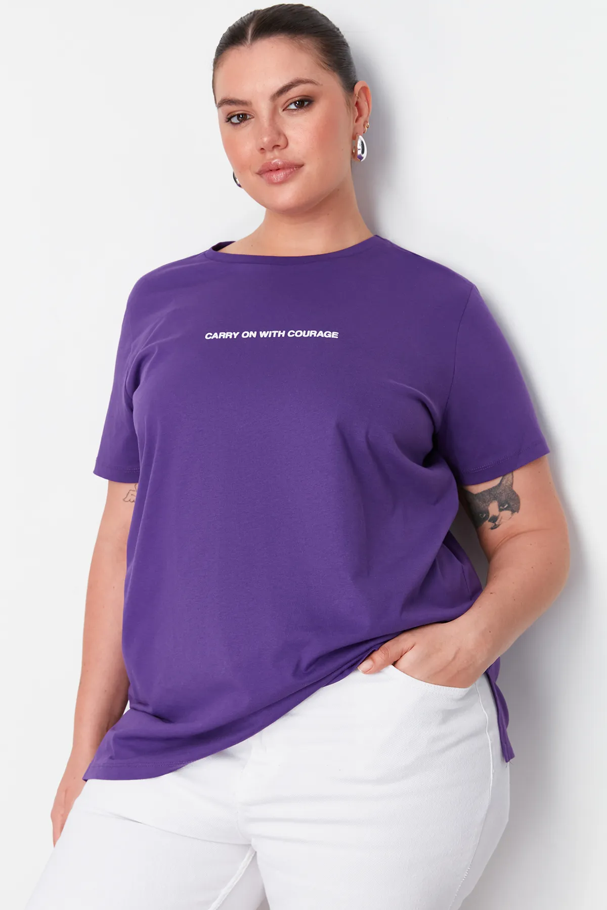 Trendyol Curve  Große Größen in T-Shirt - Lila - Boyfriend