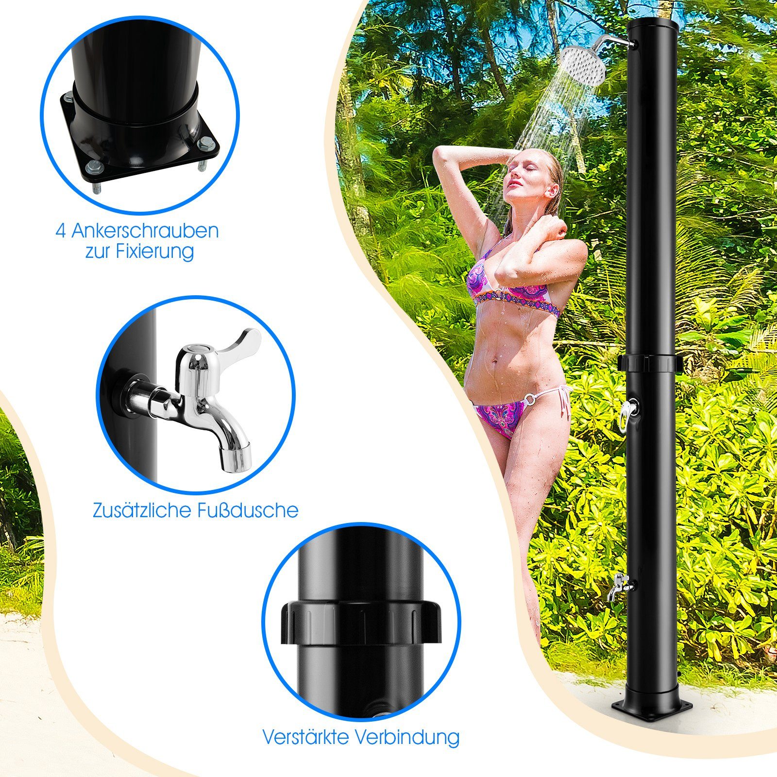 COSTWAY Solardusche 38L Gartendusche, mit Fußdusche, Wasserhahn