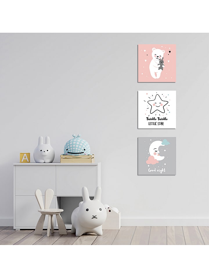 Epheria Kids 3er-Set: Leinwanddruck in Rosa/ Weiß/ Grau günstig kaufen onesize