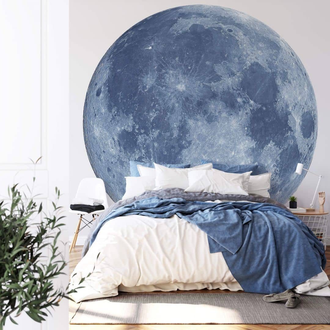K&L Wall Art Fototapete Fototapete Mond Planet Vollmond Kinder Vliestapete Rund Tapete, Moon Tapete