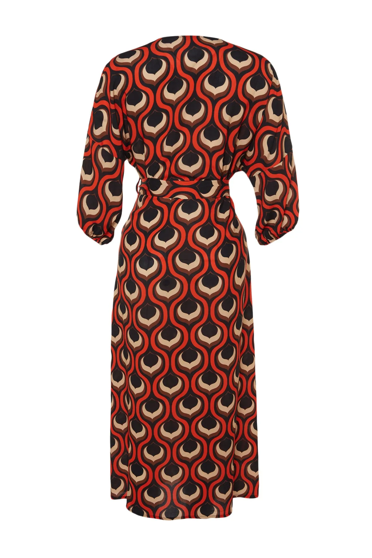 Trendyol Collection  Gewebter Maxi-Kimono und Kaftan mit geometrischem Muster, Gürtel und Ballonärmeln TBESS23KM00046
