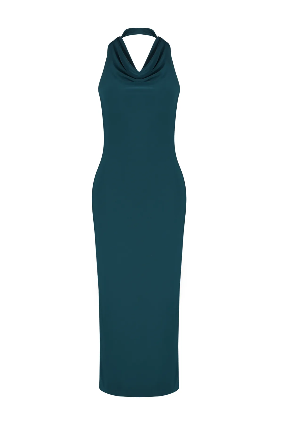 Trendyol Collection  Smaragdgrünes flexibles Strick-Midi-Bleistiftkleid mit Degaje-Kragen TWOSS24EL00106