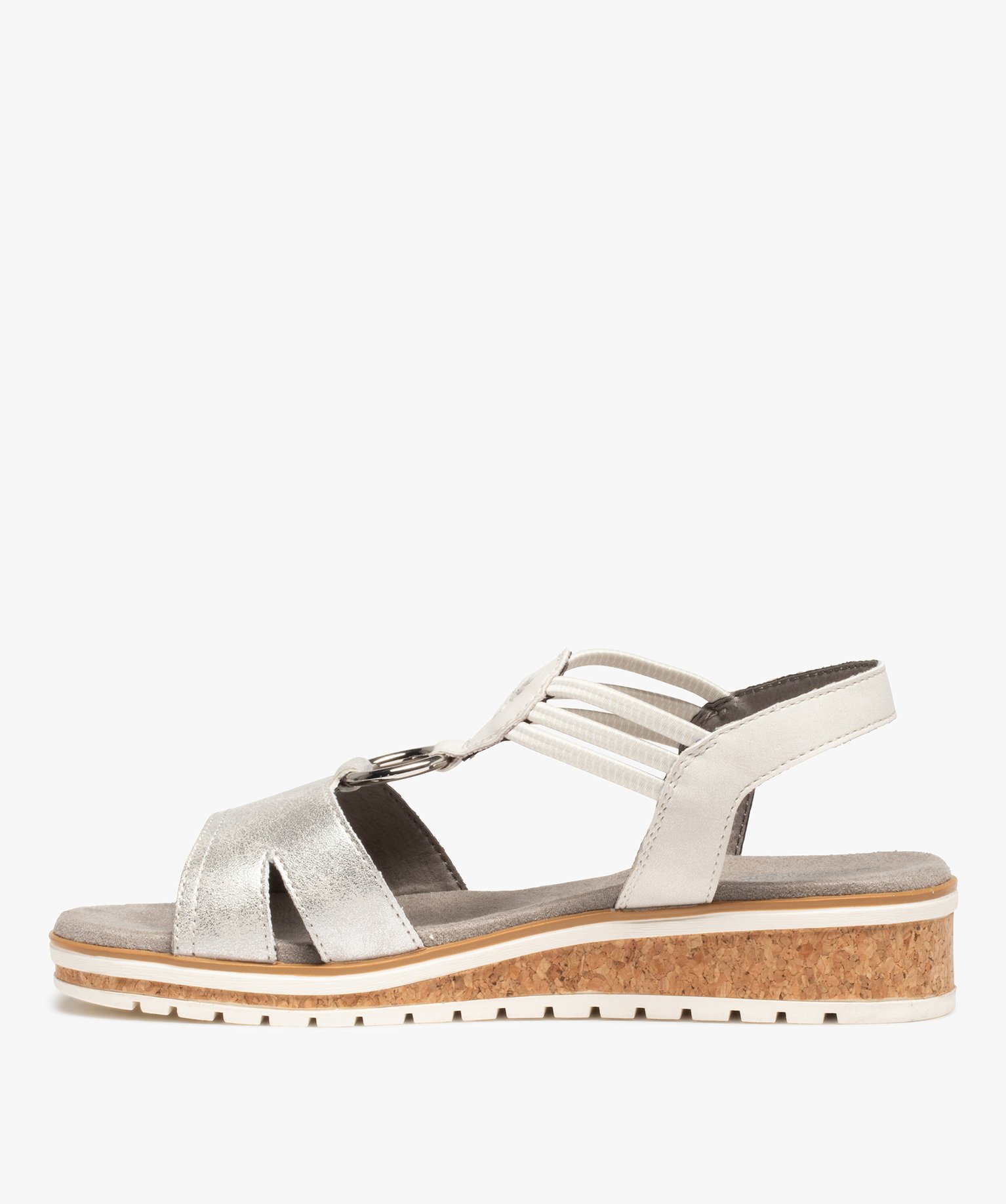 Sandales femme plates confort à brides métallisées - Soft... gris | GEMO