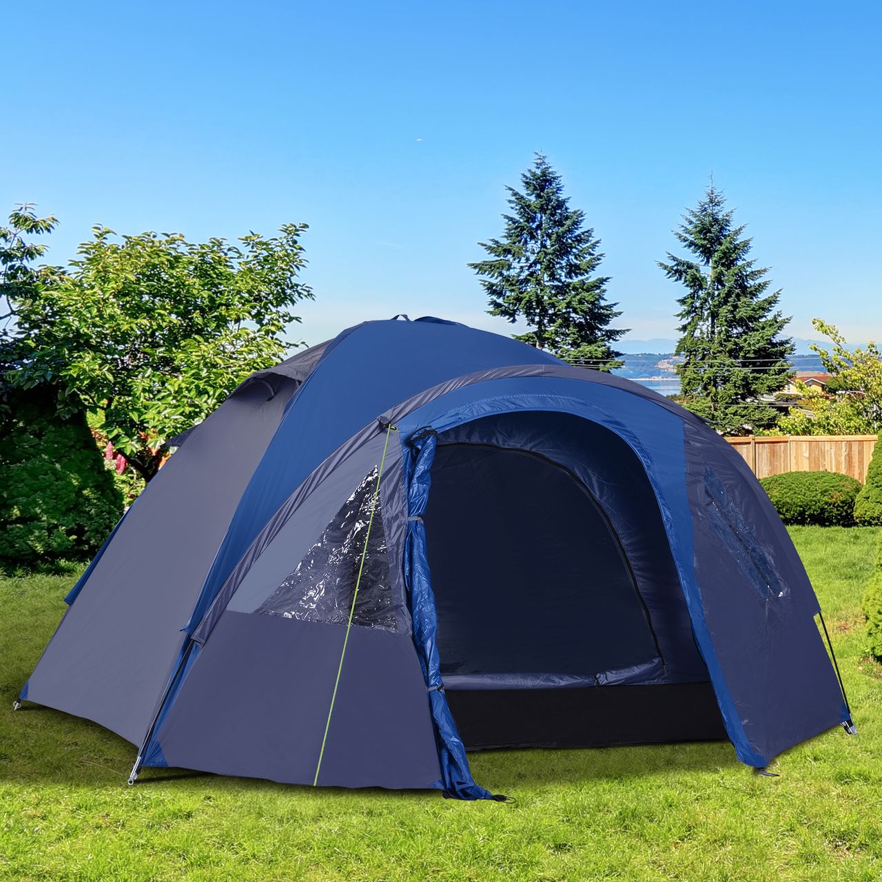 Outsunny Doppelwandzelt Kuppelzelt Outdoor Iglu Familienzelt für 4 Personen Blau 250 x 300 x 130 cm